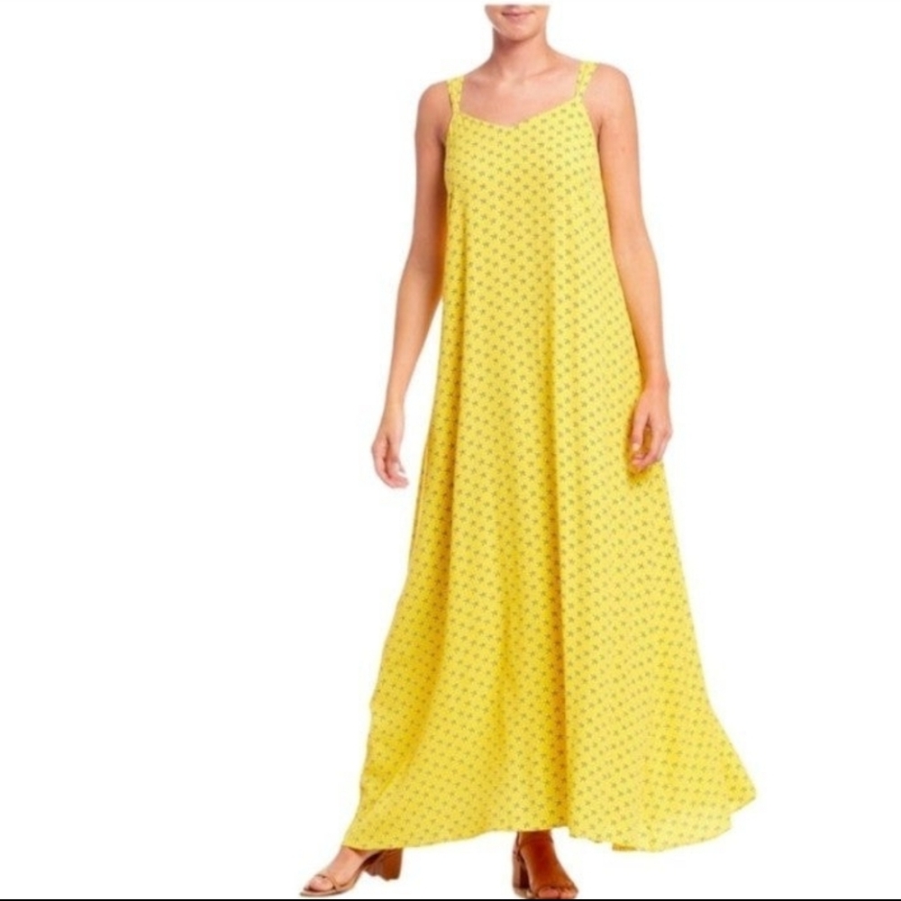 A Loves A Flowy Yellow Tie Back Black & White Floral Print Maxidress